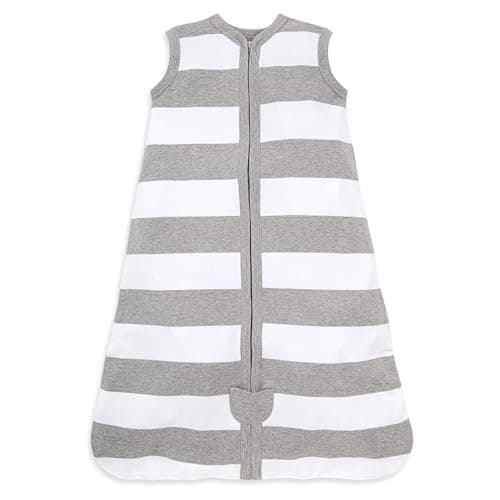 Burt's Bees Baby Baby Beekeeper Wearable Blanket, 100% Organic Cotton, Swaddle Transition Sleeping Bag, Rugby Stripe Heather Grey, Large - Image 1