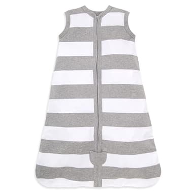 Burt's Bees Baby Baby Beekeeper Wearable Blanket, 100% Organic Cotton, Swaddle Transition Sleeping Bag, Rugby Stripe Heather Grey, Large - Image 1