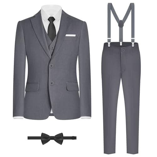 BOLADA Boys' Suit Dark Gray Slim fit Suits for Kids Formal Classic 6 Piece Big Boys Toddler Tuxedos Teen Youth Size 7 - Image 1