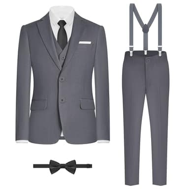 BOLADA Boys' Suit Dark Gray Slim fit Suits for Kids Formal Classic 6 Piece Big Boys Toddler Tuxedos Teen Youth Size 7 - Image 1