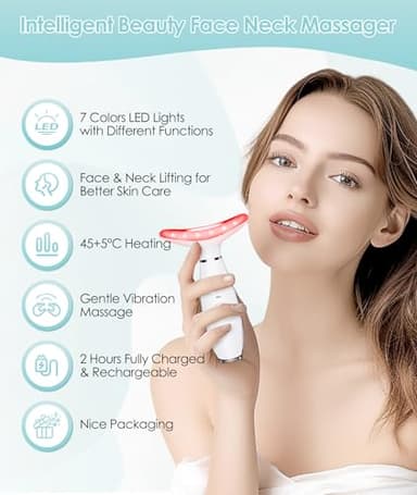 ELISHINE 7 Color Neck Face Massager - Facial Massager Tool for Skin Care at Home, Vibrating Face Massager with Thermals, Galvanic Machines White - Image 2