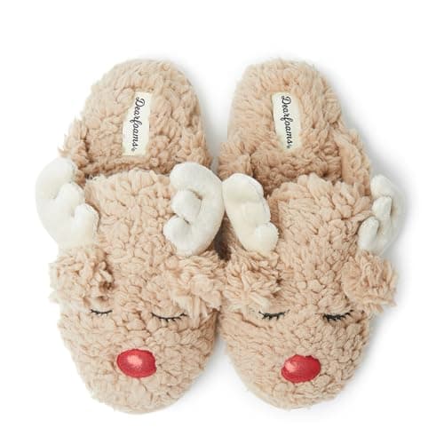 Dearfoams Women's Shay Giftable Holiday Themed Novelty Scuff Slipper, Reindeer, Medium - Image 1