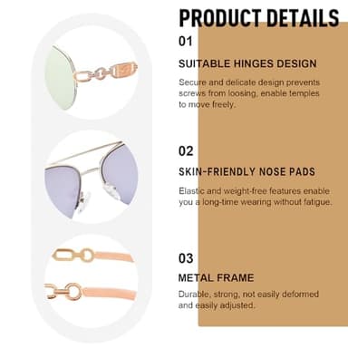 FONHCOO Aviator Sunglasses for Women Men Oversized Metal Frame UV400 Mirrored Sunglasses (Orange) - Image 3