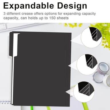 File Folder, RAZCC 150 Pack 1/3 Cut Tab File Folders Letter Size, Black Folders for Dcouments, Folders with Tab Great for Organizing and Easy File Storage - Image 5