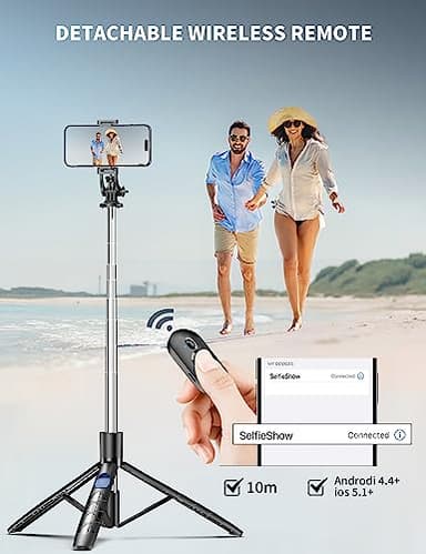 71" Phone Tripod & Selfie Stick, All in One Extendable Cell Phone Tripod with Wireless Remote, Tripods Stand for iPhone & Travel Selfie Stick 360° Rotation Compatible with iPhone Android, Camera - Image 6