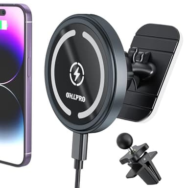 OHLPRO for MagSafe Car Mount Charger iPhone Wireless Car Charger, Stick on Dashboard Magnetic Phone Holder Mount for iPhone 17 Pro Plus Max 16 15 14 13 12 Series, 15W Fast Charging, Aluminum Shell - Image 1