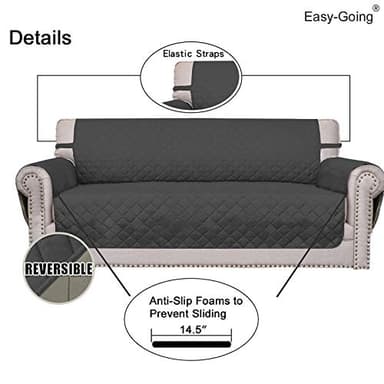 Easy-Going Reversible Oversized Couch Cover for 3 Cushion Couch Sofa Cover for Dogs Water Resistant Furniture Protector Cover with Foam Sticks for Pet (Oversized Sofa, Darkgray/Beige) - Image 3