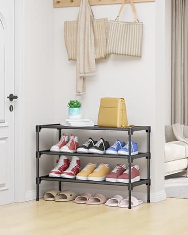 Kitsure Shoe Rack - Non-Woven Shoe Rack Shelf, Shoe Organizer for Closet, Entryway, Garage & Corridor, Stackable Shoe Shelves, 27.5" Wide - 3 Tier, Black - Image 2
