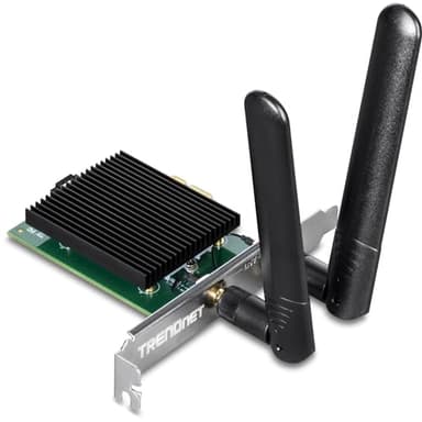 TRENDnet AX3000 Wireless Dual Band & WiFi 6 PCIe Adapter, Bluetooth 5.2 Class 2, 2401 Mbps Wireless AX, 600 Mbps Wireless N Bands, Windows 10, Supports Up to WPA3 WiFi Connectivity, Black, TEW-907ECH - Image 1