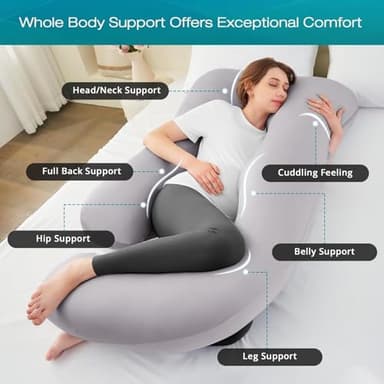 Sasttie Pregnancy Pillows for Sleeping, Jumbo U Shaped Cooling Full Body Pillow with Removable Cover, Pregnant Women Must Haves, Maternity Essential, Light Grey - Image 2