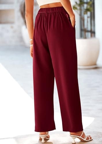 PRETTYGARDEN Wide Leg Pants for Women Trendy 2025 Fall High Waisted Business Casual Outfits Work Pant Trousers (Wine Red,Medium) - Image 4