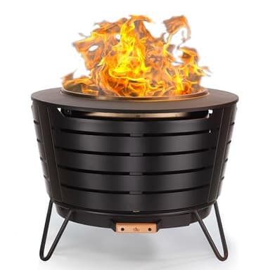 TIKI Patio Fire Pit Bundle – 25-Inch Smokeless Wood Burning Outdoor Fire Pit for Backyard, Patio, Deck & Garden with Removable Ash Pan, Stand & Weather-Resistant Cover – Modern Black Stainless Steel - Image 1