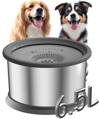 6.5L Dog Water Bowl No Spill 1.6 Gallon Stainless Steel Water Bowl for Dogs 220oz Large Capacity No Splash Slow Drinking Feeder with Anti-Slip Mat for Messy Drinkers - Image 1