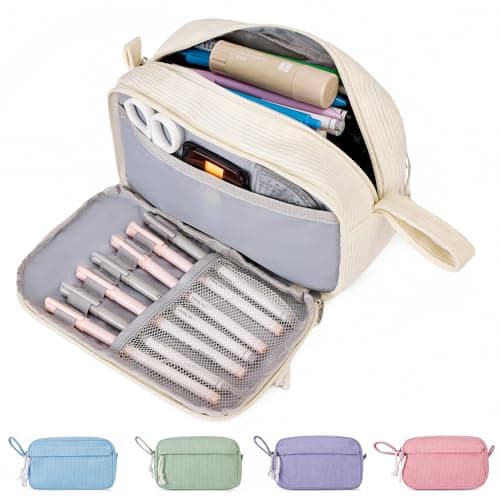 JAESITETER Big Capacity Pencil case,Soft Corduroy Pencil Bag with 3 Compartment,Pencil Pouch School Supplies Cute Pencil Box Pencil Bag for Teen Girls Boys College