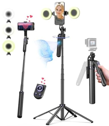 Yeaki 71” Auto Face Tracking Tripod for iPhone with Light,360° Rotating Phone Stand with Rechargeable Remote Control for TikTok Vlog Video Recording, Phone Tripod for Android Camera/GoPro/Ring Light - Image 1