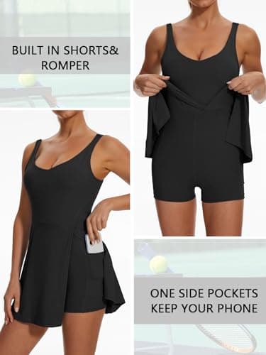 Sexyasasii Tennis Dresses for Women,V Neck Athletic Dress Tennis Dress with Built in Shorts and Bra for Sleeveless Golf Dresses for Women Side Slit Workout Dress Flare Mini Dresses Black - Image 4