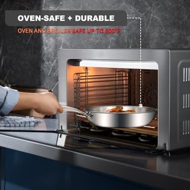 12 Inch Tri-Ply Stainless Steel Frying Pan, Skillet, Induction Cooking Pan, Dishwasher and Oven Safe, Fast & Even Heat, Heavy Duty and Detachable Handle - Image 5