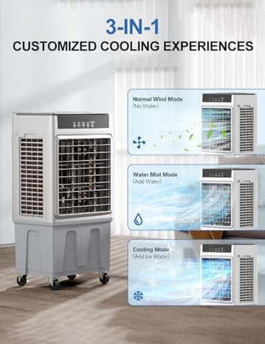 AIRTHRYL Large Swamp Cooler Air Conditioner, 2200CFM Evaporative Air Cooler, 24H Timer & 8 Gal Water Tank, 100°Oscillation, 3 Speeds&4 Ice Boxes,Remote, Portable Cooling Fan for Garage Outdoor Large - Image 2