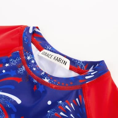 GRACE KARIN Girls Bathing Suit Size 6 Rash Guard Swimsuit for Girls Fashion Tankini 4th of July Swimwear Red - Image 2