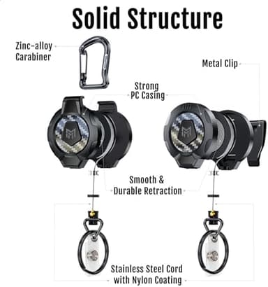 MNGARISTA Upgraded Heavy Duty Retractable Keychain, Belt Clip Ver. & Carabiner Ver., 10 oz Retraction, 31.5" Stainless Steel Cable, 3K Carbon Fiber Tactical ID Badge Reel Key Chain Retractor, 2 Pack - Image 4