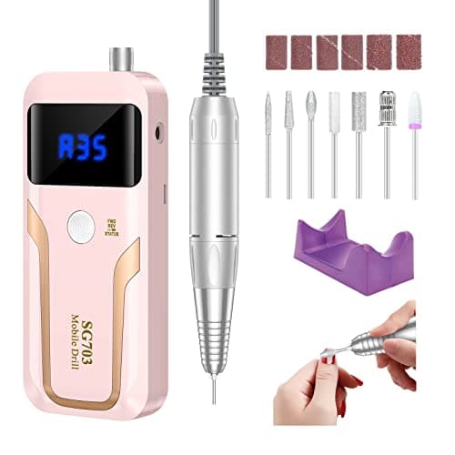 Portable Nail Drill Professional 35000 RPM, MOCOWIND Rechargeable Electric Nail File Machine E File for Acrylic Gel Polishing Removing, Cordless E-File with Bits Kit for Manicure Salon Home, Pink - Image 1