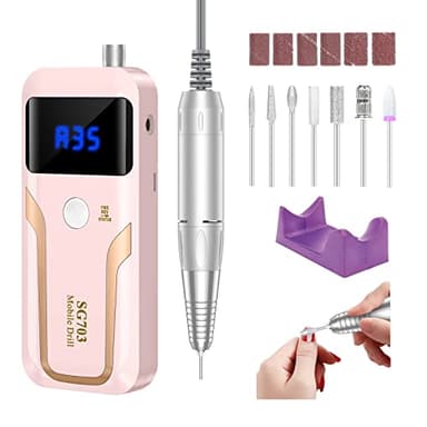 Portable Nail Drill Professional 35000 RPM, MOCOWIND Rechargeable Electric Nail File Machine E File for Acrylic Gel Polishing Removing, Cordless E-File with Bits Kit for Manicure Salon Home, Pink - Image 1