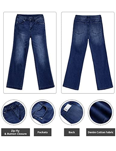 GRAPENT Womens Plus Size Stretch High Waisted Flare Ripped Jeans, 70s Outfits, Jeans Size 12, Wide Leg Pants Color Deep Blue, Size 14. - Image 5