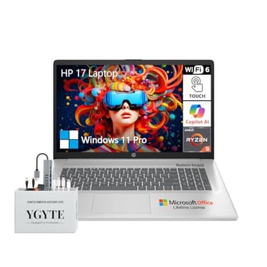 HP 2025 17.3 Touch Screen Laptop PC, 17 Inch Laptop Touchscreen, AMD Ryzen 5(6-Cores), 64GB RAM 2.5TB Storage (2TB SSD+512GB Docking Set), Windows 11 Pro Lifetime Office, 10-Key Number Pad - Image 1