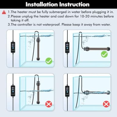 Orlushy 500W Submersible Aquarium Heater, Adjustable Fish Tank Heater with Digital Display External Controller, Overheat Protection and Free Thermometer for 55-80 Gallons Freshwater and Saltwater Tank - Image 6