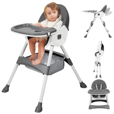 Baby High Chair, 6 in 1 Convertible High Chairs for Babies and Toddlers with 5-Point Safety Harness,Foldable High Chair for Space-Saving, Adjustable Dining Tray,Backrest & Height,Easy to Clean Surface - Image 1
