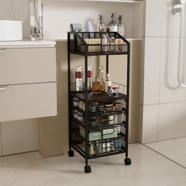 HapiRm Makeup Organizer Storage Cart - Floor Skincare Make Up Storage with 4 Drawers, Rolling Makeup Cart Vanity Organizer Cosmetics Display Cases Holder for Skin Care Perfume Nail Polish - Image 9