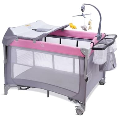 BIERUM 5-in-1 Pack n Play, Baby Bassinet, 3 Height Adjustable Baby Crib with Diaper Changer, Storage Bag & Music Box, Portable Bassinet with Carry Bag, Mattress for Newborn to Toddlers - Image 3