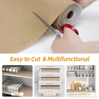 Shinlendid Shelf and Drawer Liner for Kitchen Cabinets Non-Adhesive, Strong Grip Non-Slip Thickened Cabinet Liners for Shelves, Waterproof Mats for Dresser Cupboard, Khaki, 23 in x 30 Feet - Image 5