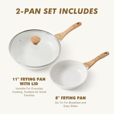 SENSARTE Nonstick Frying Pan Skillets, White Ceramic Coating Omelette Pans, Healthy Cookware Chef's Pan, Free of PTFE & PFAS (8+11Inch with Lid) - Image 3