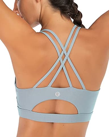 RUNNING GIRL Sports Bras for Women,Strappy Back Workout Bras Padded Supportive Blue Sports Bra Plue Size(WX2354 Blue,M) - Image 1