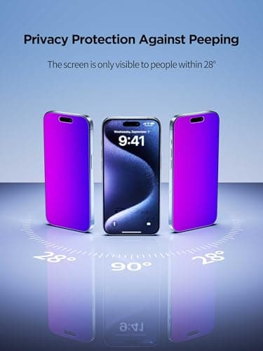 PDDKISS Compatible for iPhone 16 Pro Max Privacy Screen Protector Tempered Glass 6.9 Inch, Purple Gradient Anti Spy Anti Blue Light HD Easy Installation - Image 3