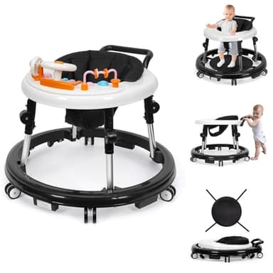 HolyBase Music and Lights Baby Walker Foldable with 9 Adjustable Heights, Baby Walker with Wheels Portable, Infant Toddler Walker for Baby Boy Girls 6-18 Months - Image 1