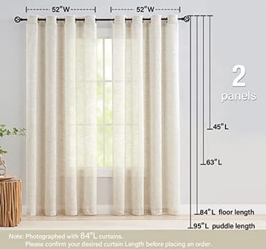 Treatmentex Semi Sheer Curtains for Living Room Natural Linen Sheer Curtain Drapes for Bedroom 95inch Long Farmhouse Country Rustic Window Curtains 52" w 2 Panels Grommet Top Beige - Image 6