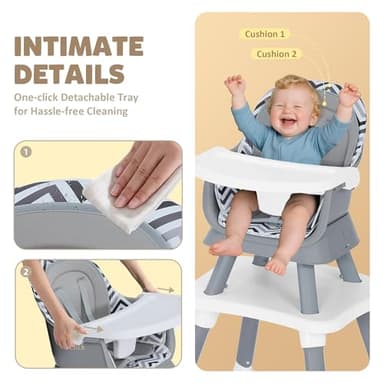 TODEFULL Baby High Chair, 8 in 1 Convertible Highchairs for Babies and Toddlers, Children Dining Booster Seat/Kids Building Block Table for Girls Boys, Baby Seat with Removable Tray, Chevron - Image 7
