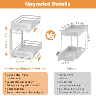 mixeshop Under Sink Organizer, 2 Tier Under Sink Organizers and Storage, Adjustable Height, Slide out Metal Cabinet Organizers, Pull out Cabinet Storage Drawer Shelf for Kitchen Bathroom White, 2 Pack - Image 5