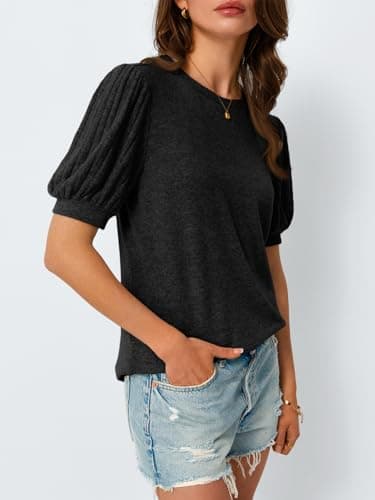 AUTOMET Womens Summer Tops Dressy Casual Blouses Business Short Sleeve Shirt 2025 Cute Trendy Sweater Black 2XL - Image 3