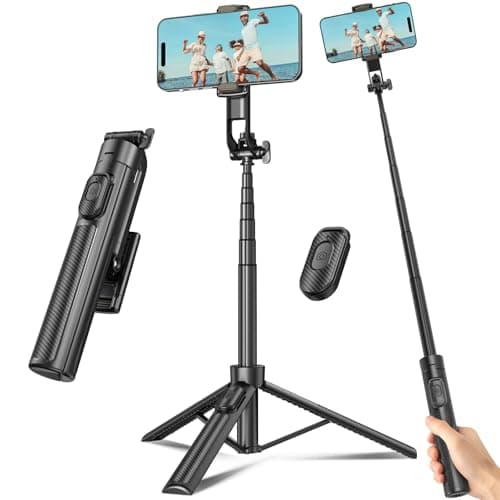 Selfie Stick Travel Tripod for Cell Phone with Remote Control and Phone Holder, Extendable Selfie Stick for iPhone, iPhone Tripod for Video Recording, 50 Inch, Black - Image 1
