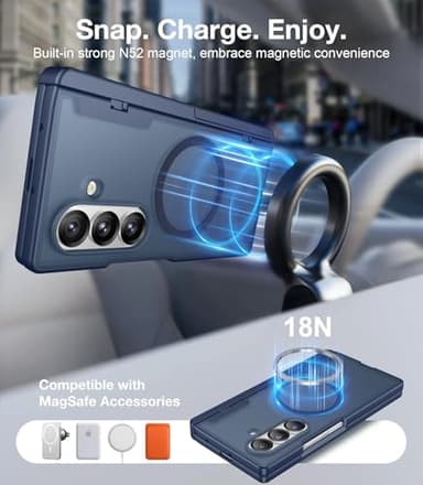 Temdan Magnetic for Samsung Galaxy Z Fold 7 Case,[Compatible with MagSafe][Built-in HD Screen Protector&Invisible Kickstand][Hinge Protection]Translucent Matte Shockproof Phone Case for Z Fold 7,Blue - Image 5