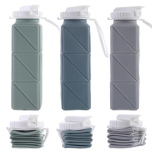 XSSDPDC Food Grade BPA Free Silicone Water Bottle, 21oz Collapsible Water Bottlewith Straw Leakproof for Sports,Office, Gym, Hiking, Mountaineering, Travel（green+blue+gray） - Image 1