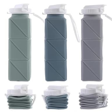 XSSDPDC Food Grade BPA Free Silicone Water Bottle, 21oz Collapsible Water Bottlewith Straw Leakproof for Sports,Office, Gym, Hiking, Mountaineering, Travel（green+blue+gray） - Image 1