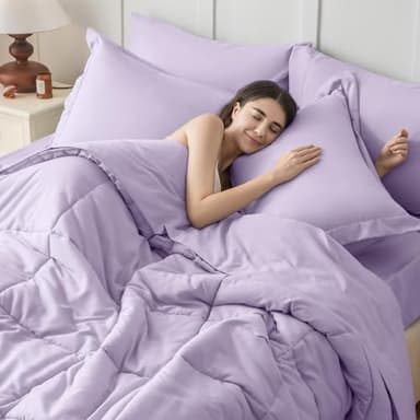 JOLLYVOGUE Queen Comforter Set, Ultra-Soft Bed in a Bag Queen Size 7 Pieces, Oeko-TEX Certified Bedding Set with Down Alternative Comforter, Sheets, Pillowcases & Shams, Lavender - Image 7