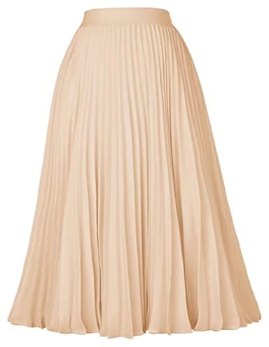 GRACE KARIN Women's Flared Pleated Ruffle Chiffon Skirt Below Knee Light Khaki S - Image 1