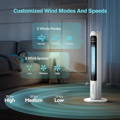Windowless Portable Air Conditioners, 37’’ Evaporative Air Cooler w/Remote, 2.5L Water Tank & 4 Ice Packs, 12H Timer Auto-off, 70° Oscillating, Quiet Cooling Tower Fan For Bedroom Living Room Office - Image 3