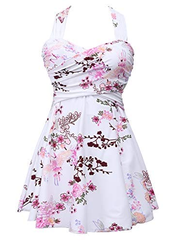 COCOPEAR Women's Elegant Crossover One Piece Swimdress Floral Skirted Swimsuit Floral 38 5XL/24-26 - Image 1