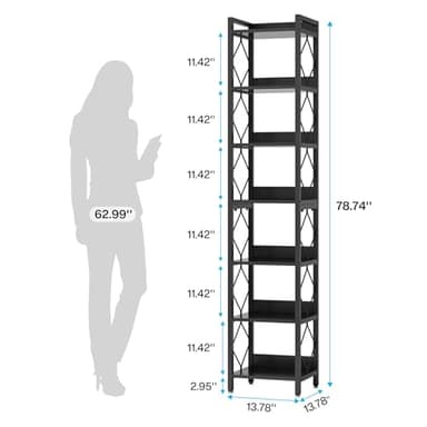 Tribesigns 78.7 Inch Extra Tall Narrow Bookshelf, 7 Tier Skinny Bookcase for Small Spaces, Freestanding Display Shelves, Multifunctional Corner Storage Organizer for Home Office, Black - Image 2